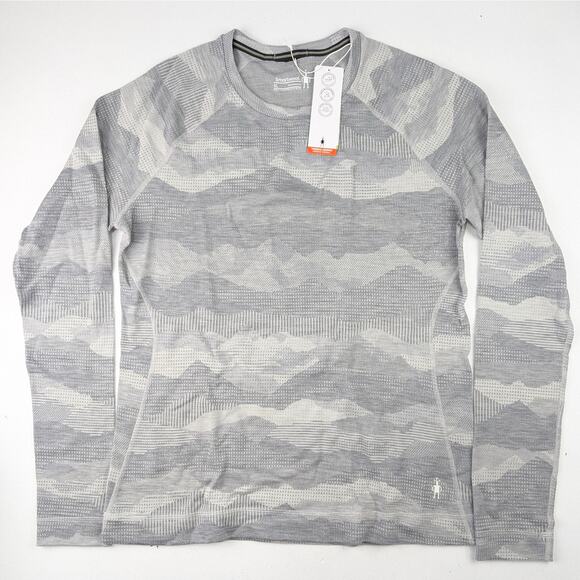 Smartwool Womens XL Crew Merino Wool Thermal Base Layer Top Gray Mountainscape - Picture 1 of 8